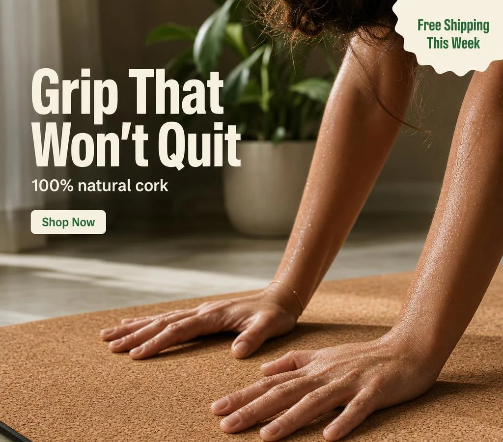 Cork yoga mat ad: Grip That Won't Quit — generated by Ad Creative Studio